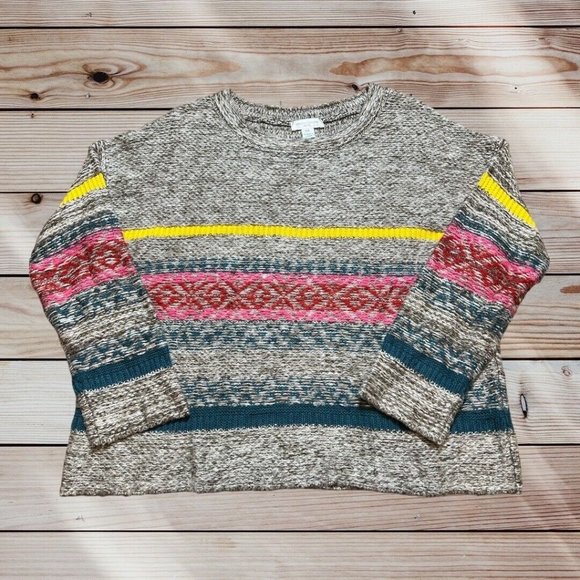 John Paul Richard Grey Striped Boatneck Sweater Boxy Size‎ PXL Acrylic - Picture 1 of 9